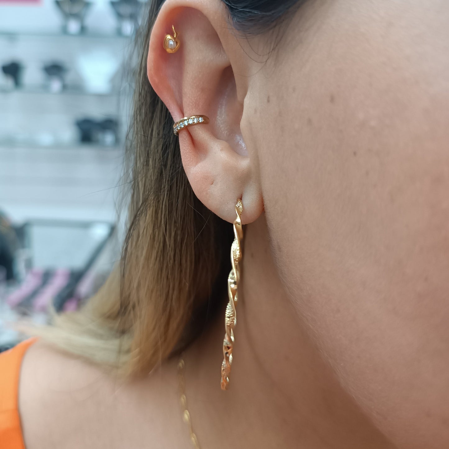 Argolla XXL trenzada diamantada Gold