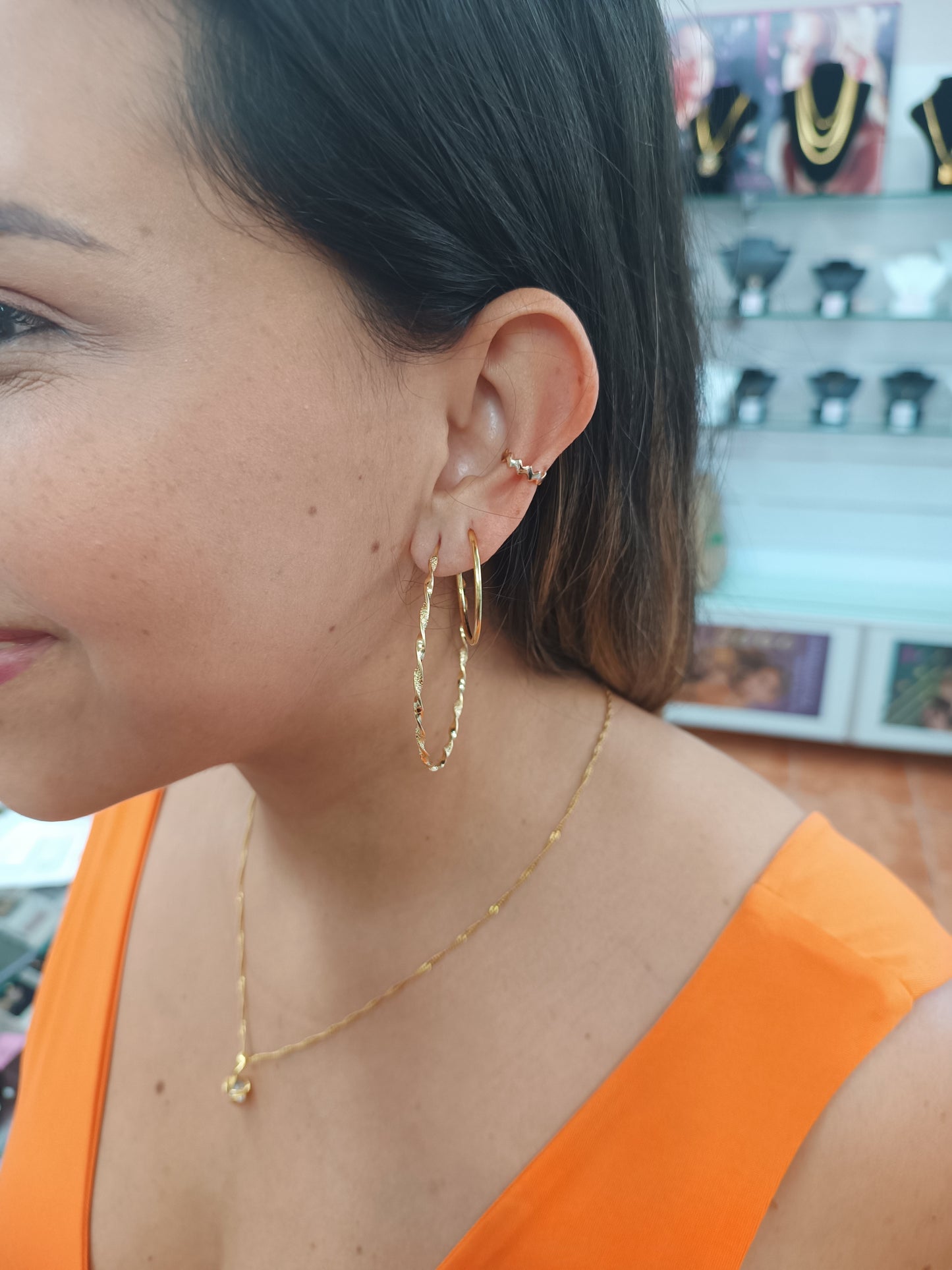 Argolla XXL trenzada diamantada Gold