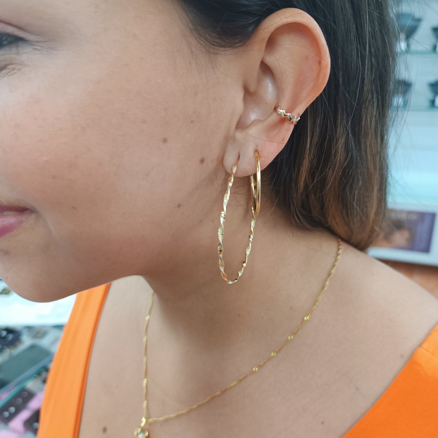 Argolla XXL trenzada diamantada Gold