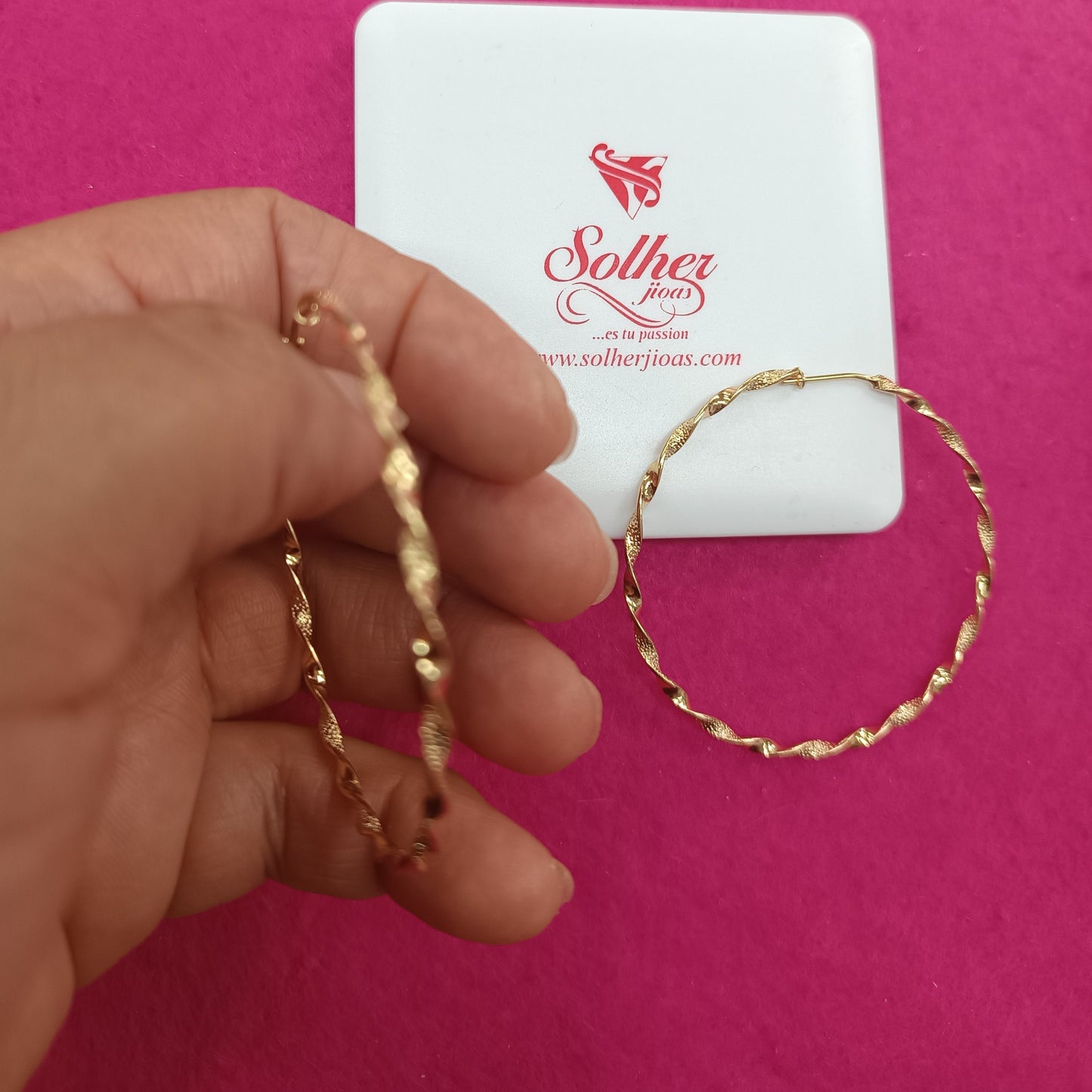 Argolla XXL trenzada diamantada Gold