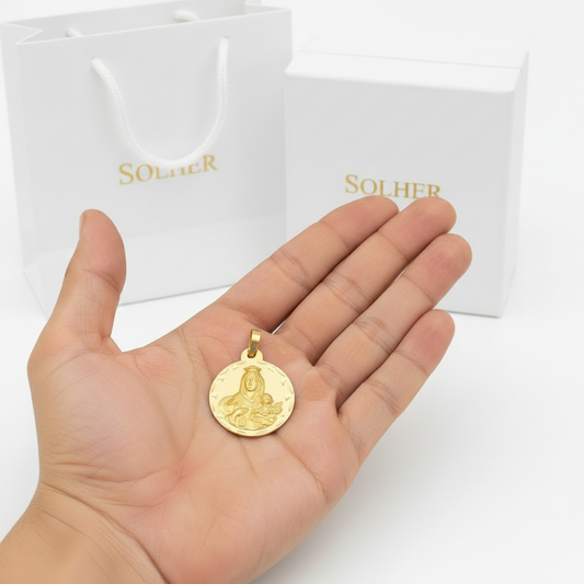 Medalla Virgen del Carmen 100% en Oro amarillo de 18 Kl.
