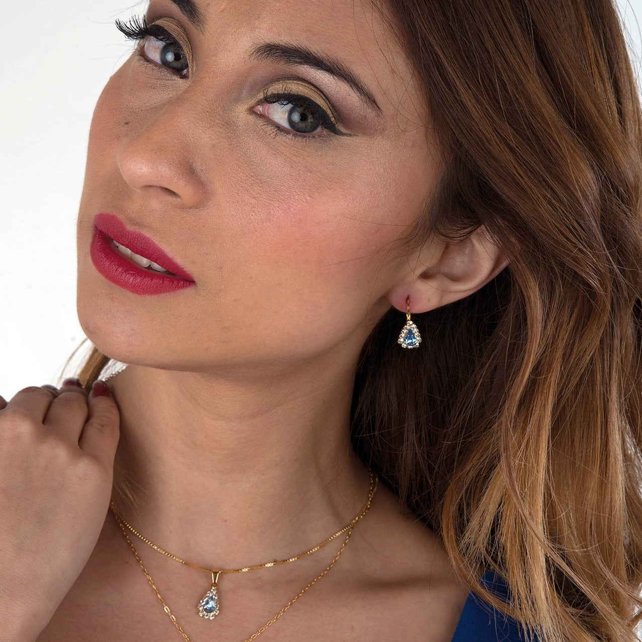 Conjunto Aguamarina Gold con Circonitas .