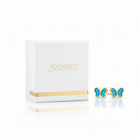 Pendientes de mariposa para Bebe 100 % en Oro de 18 Kl. Cierre de rosca. 7x4mm.