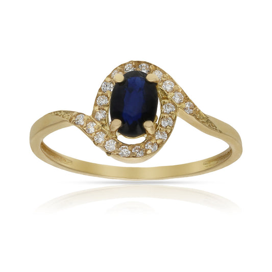Anillo en 100% Oro de 18 Kl. con zafiro fino y circonitas.