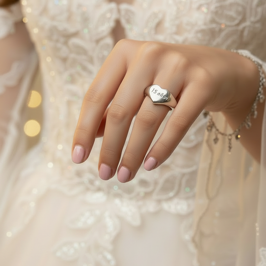 Anillo Sello Corazón S Personalizable Silver