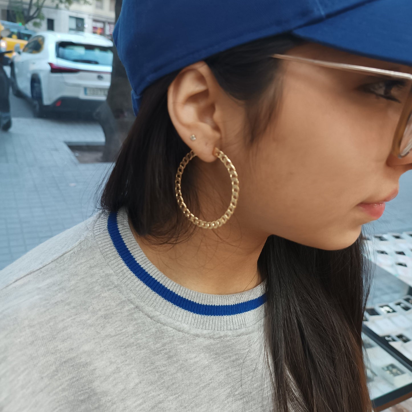 Argollas cadena tejido cubano Gold