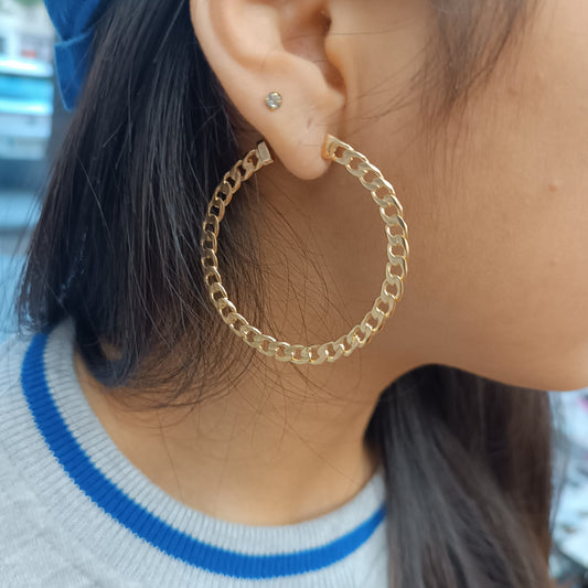 Argollas cadena tejido cubano Gold