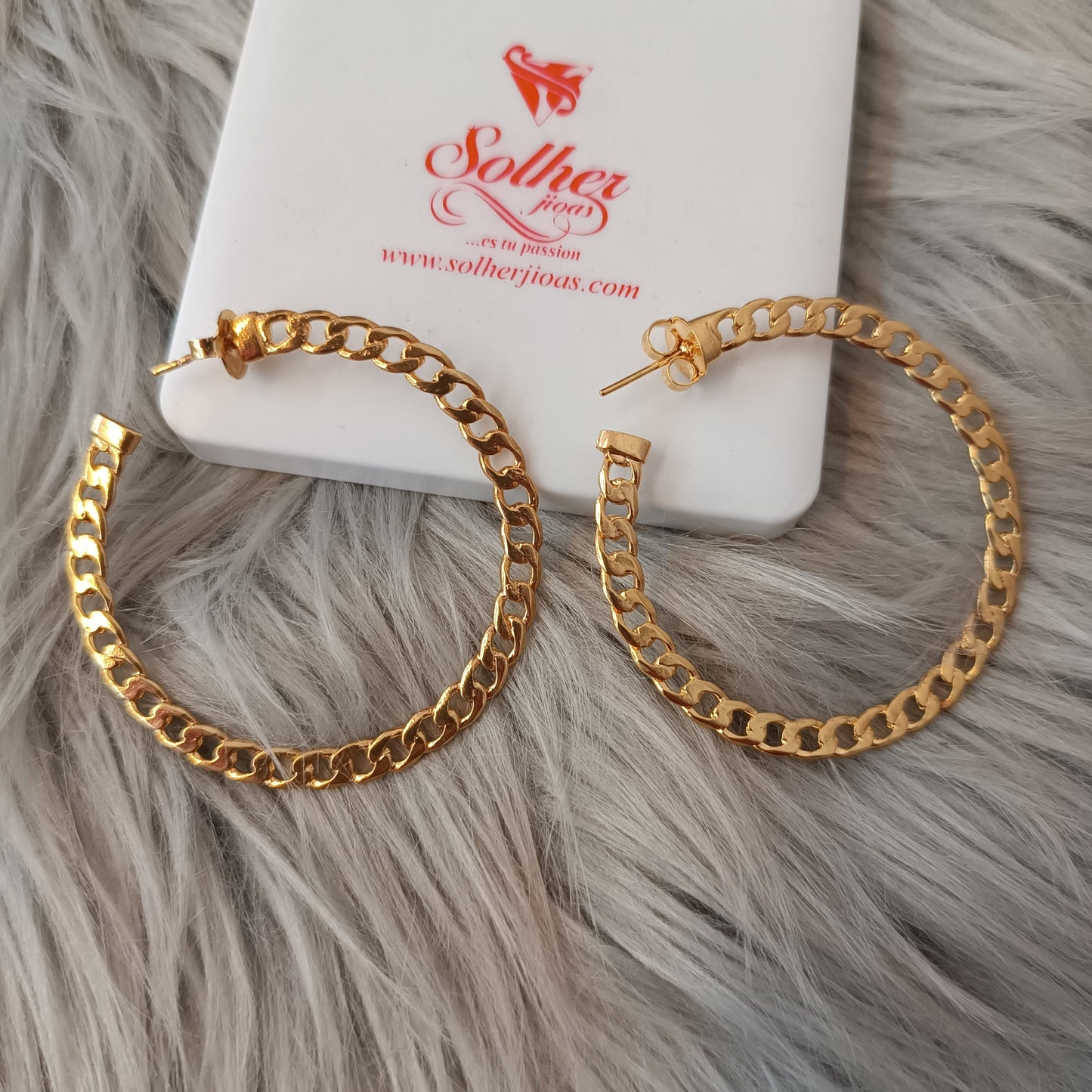 Argollas cadena tejido cubano Gold
