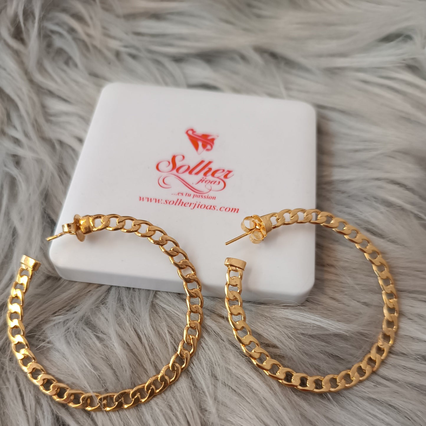 Argollas cadena tejido cubano Gold