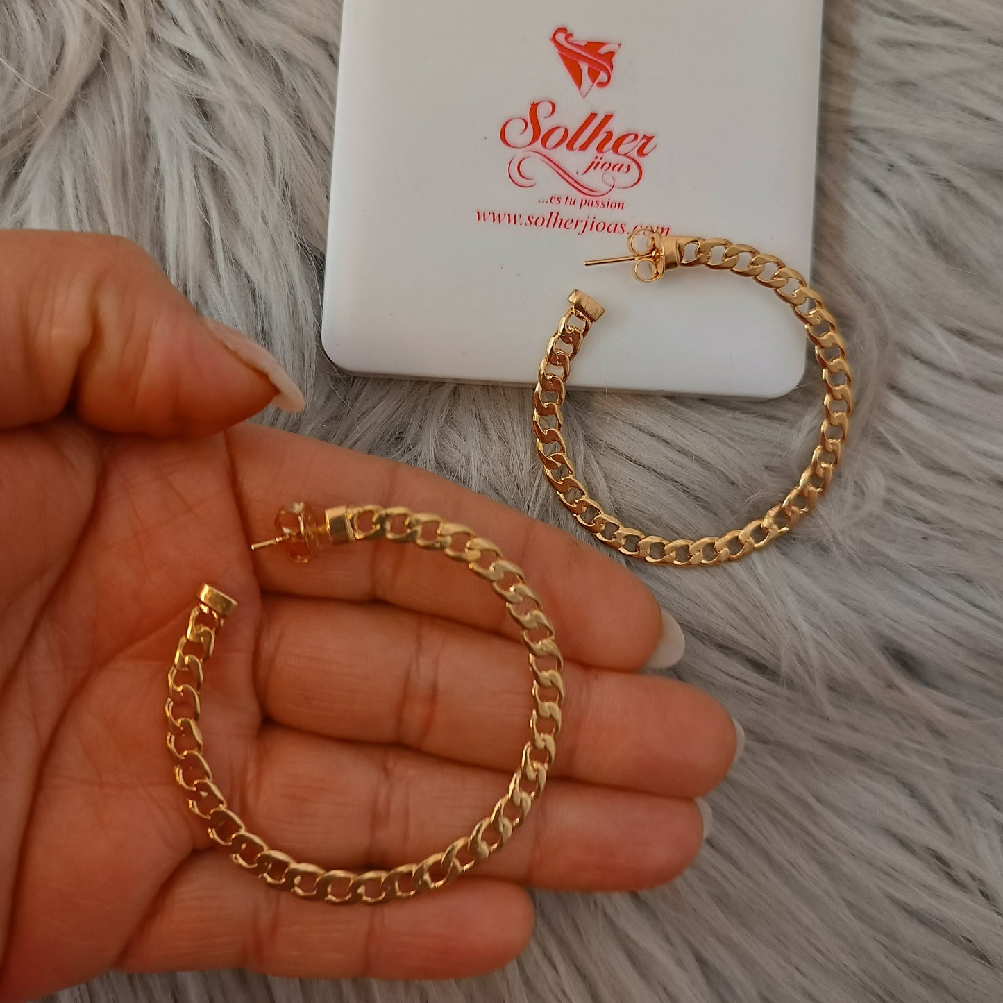 Argollas cadena tejido cubano Gold