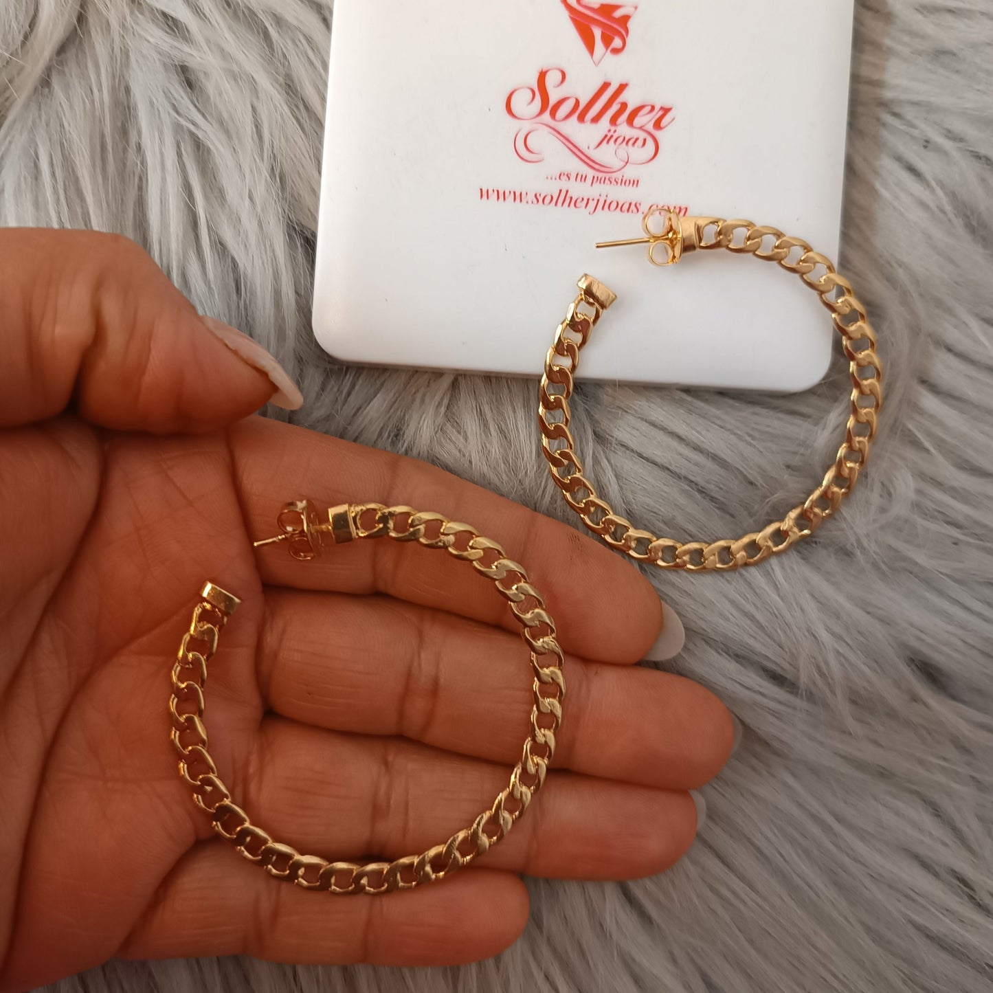 Argollas cadena tejido cubano Gold