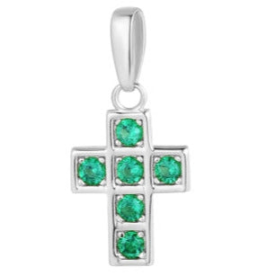 COLGANTE PLATA 925 CRUZ 10X8MM ZIRCONITA ESMERALDA BRILLO PLATA