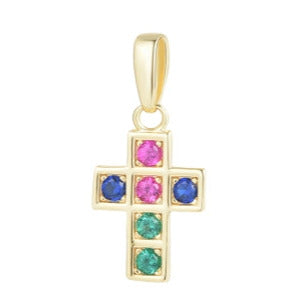 COLGANTE PLATA 925 CRUZ 10X8MM ZIRCONITA Multicolor BRILLO ORO