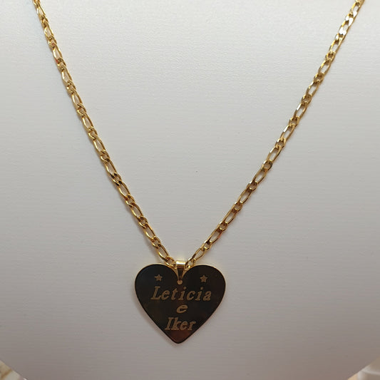 Cadena y Colgante Placa Corazon Gold T. G