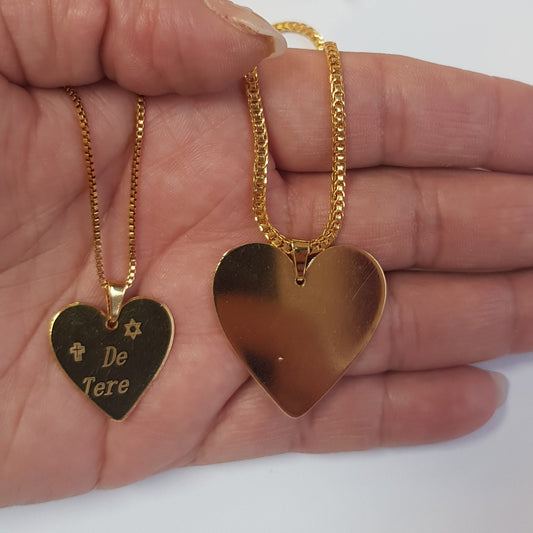 Cadena y Colgante  Placa Corazón Gold Tamaño M