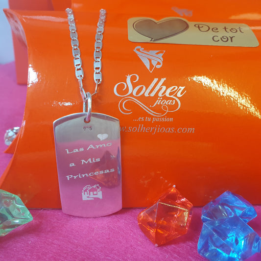 Cadena con Colgante   Placa Rectangular Personalizado Plata
