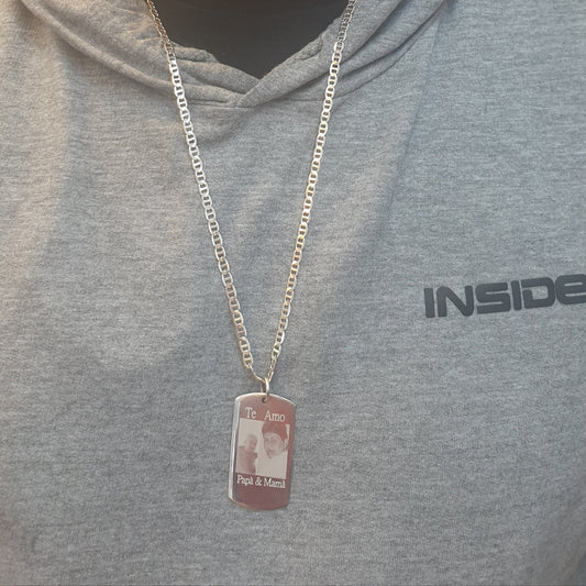 Cadena y Placa Personalizado Plata.