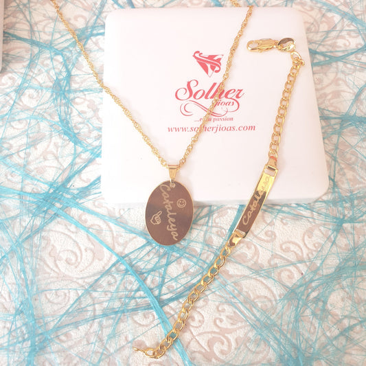 Cadena y Placa Oval Gold Personalizado .