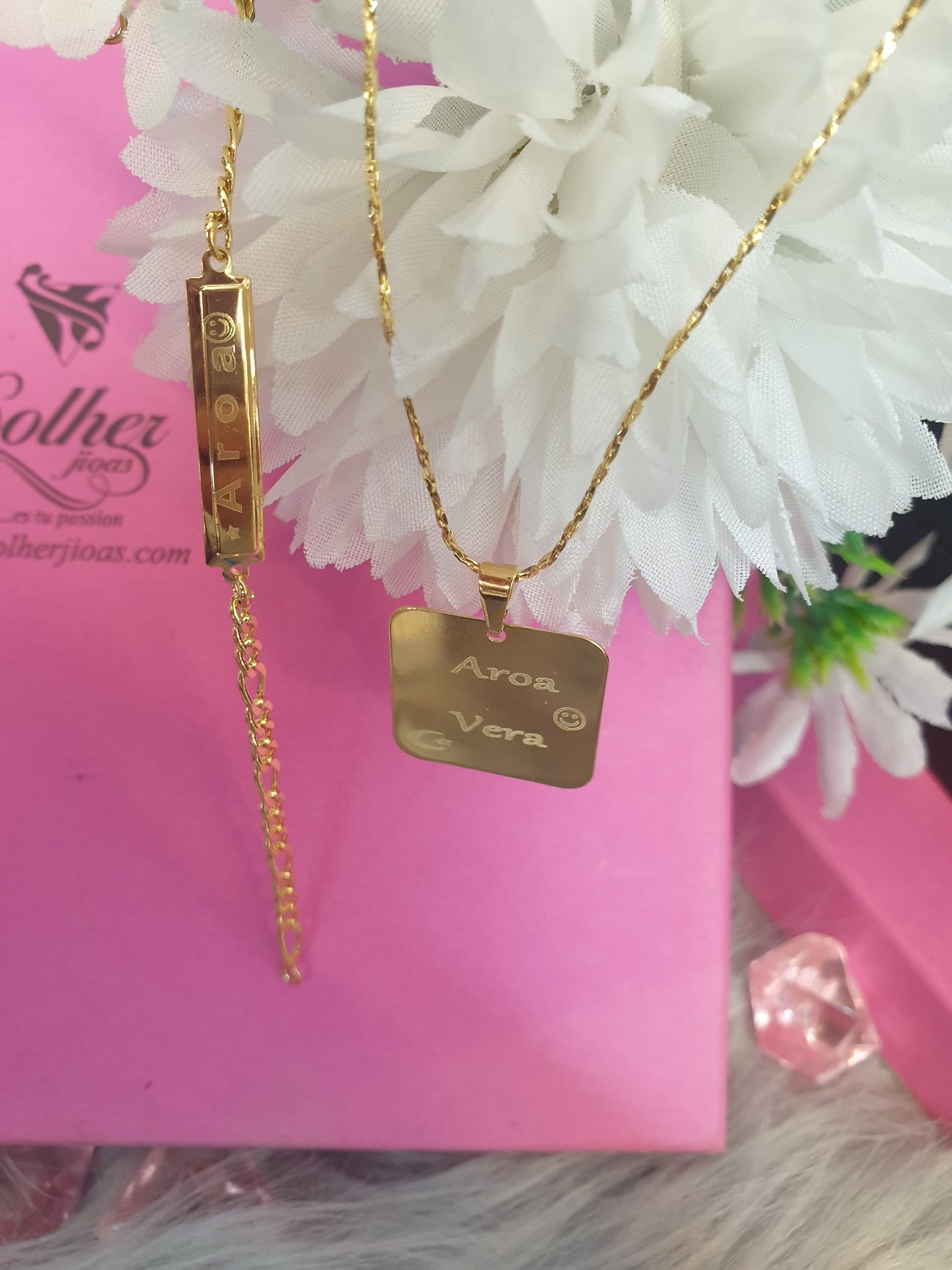 Pack Pulsera y Cadena y Placa Cuadrado Personalizado Gold T.M