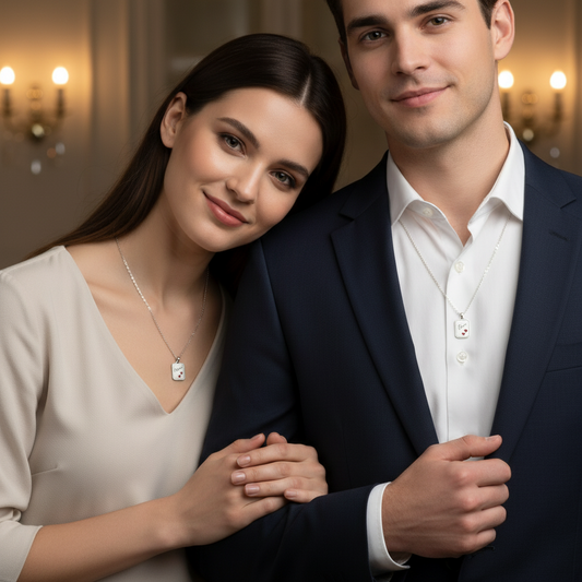 Pack Cadena y Colgante Placa Dos Corazones Plata.