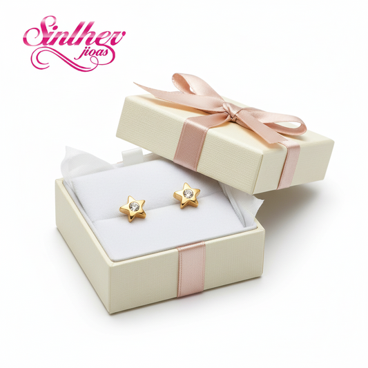 Pendientes Mini ESTRELLA con Circonita Cierre Rosca Gold.