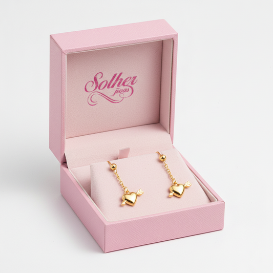 Pendientes Hilo Corazon Flechado Gold .