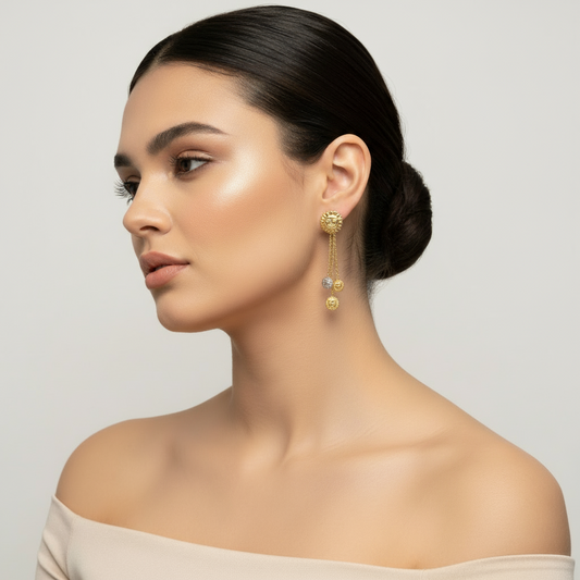 Pendientes Tres Sol Plano Gold .