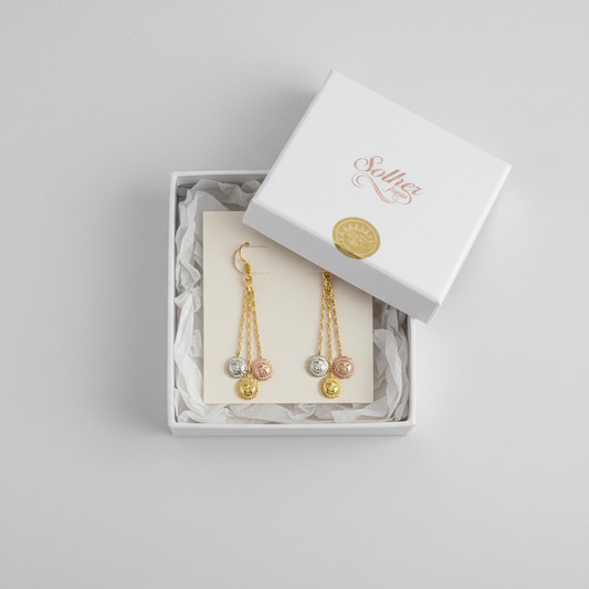 Pendientes Tres Sol Plano Gold .