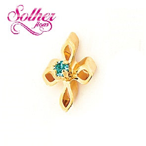 Pendientes Flor Trebol Mini con Circonita Cierre Rosca Gold.