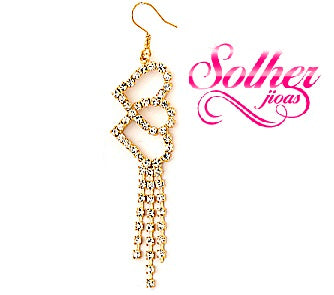 Pendientes Dos Corazones Unidos Con Circonitas Gold.