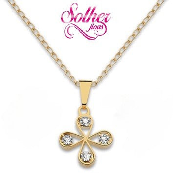 Cadena con Colgante Trébol con Circonitas finas Gold.