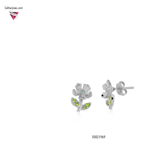 Pendiente Flor con mini Circónitas Plata cierre  Presión .
