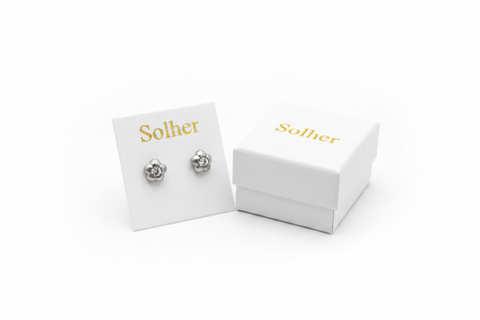 Pendientes Mini  Flor con Circonita Fina Plata.