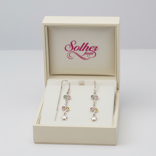 Pendientes Hilo Arco Iris Estrella   Silver.
