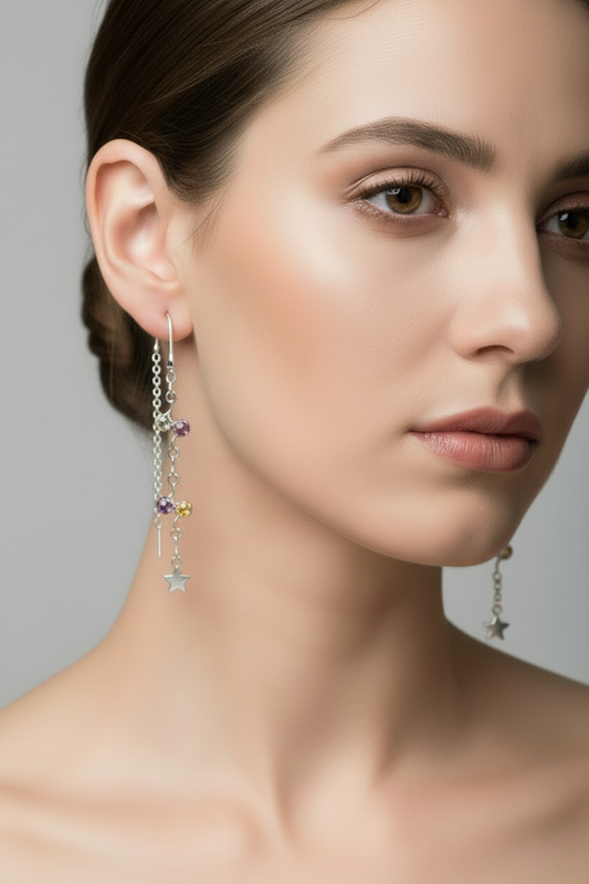 Pendientes Hilo Arco Iris Estrella   Silver.