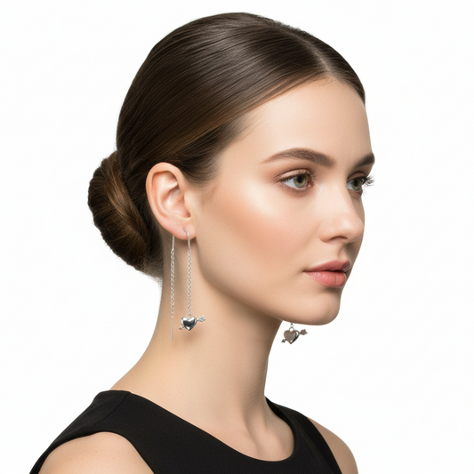 Pendientes Hilo Corazon Flechado Silver.