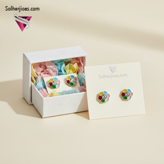 Pendiente Florecita  Esmaltado  Plata cierre  Rosca .