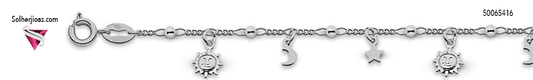 Pulsera Astrologia con aleatorios Luna, Estrella ,Sol  en B.Plata