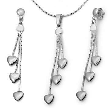 Conjunto Tres Corazones Lirios con Circonitas Plata.