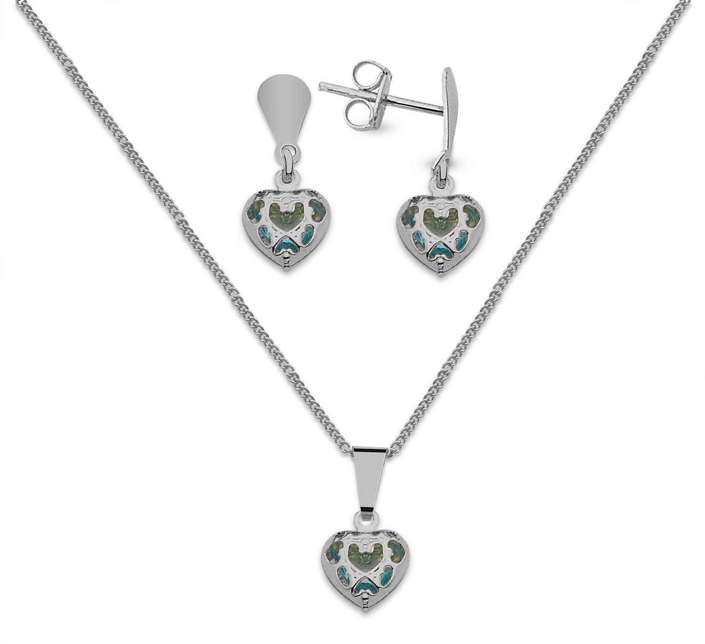 Conjunto Corazón Plata con Circonitas .