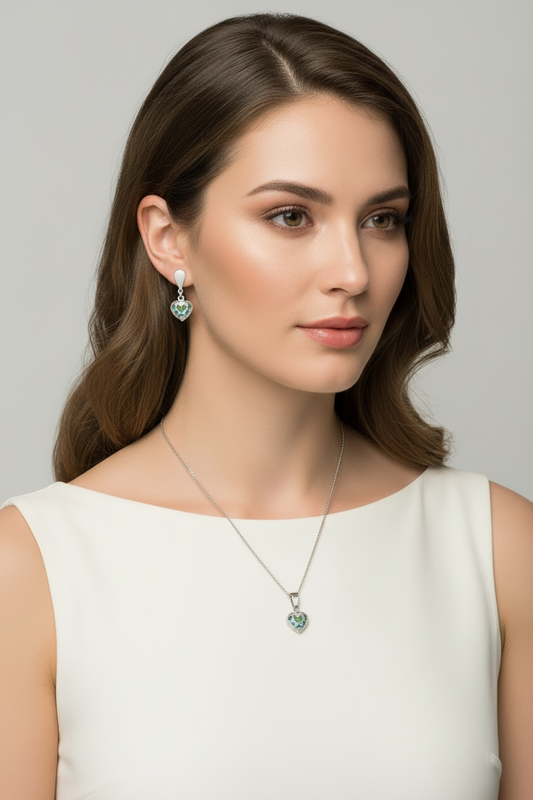 Conjunto Corazón Plata con Circonitas .