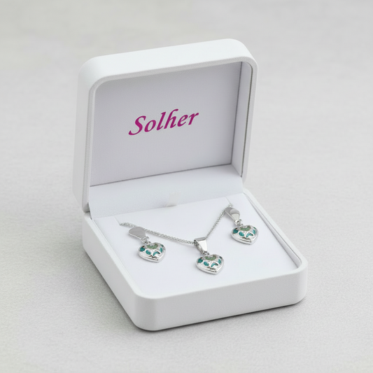 Conjunto Corazón Plata con Circonitas .