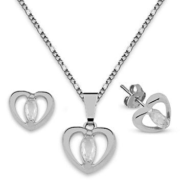 Conjunto Corazon Plata con Circón .