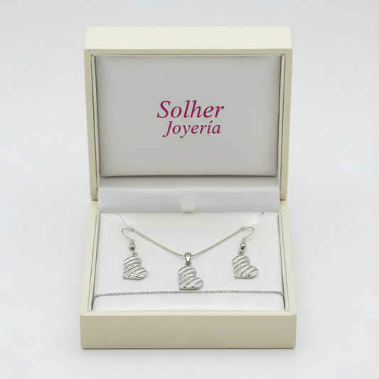 Conjunto Corazon Lirios De Amor Silver.