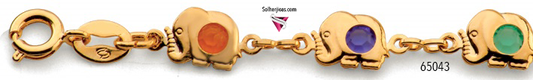 Pulsera Elefantes en Circonitas de Colores Gold