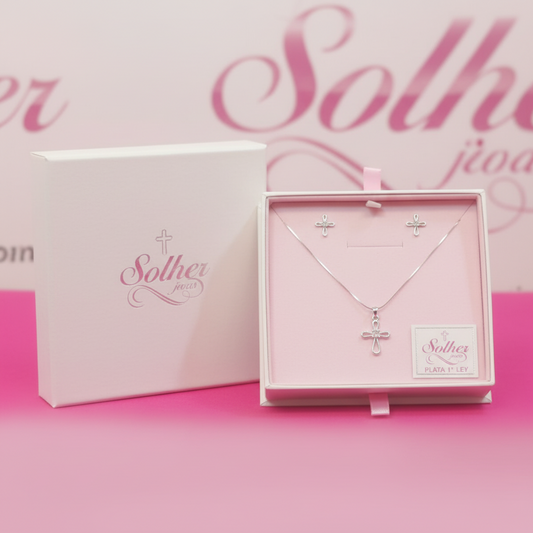 Conjunto Cruz con Circonitas Plata-