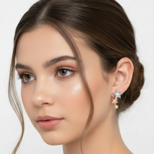 Pendientes Estrella En Tres Gold Con Circonitas .