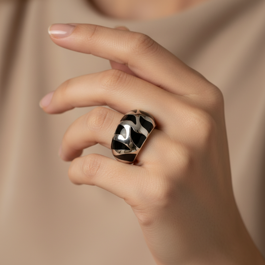 Anillo  Cebra Black Plata.