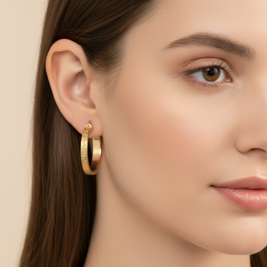 Argollas relieve greca XL 100% Oro 18 kt.