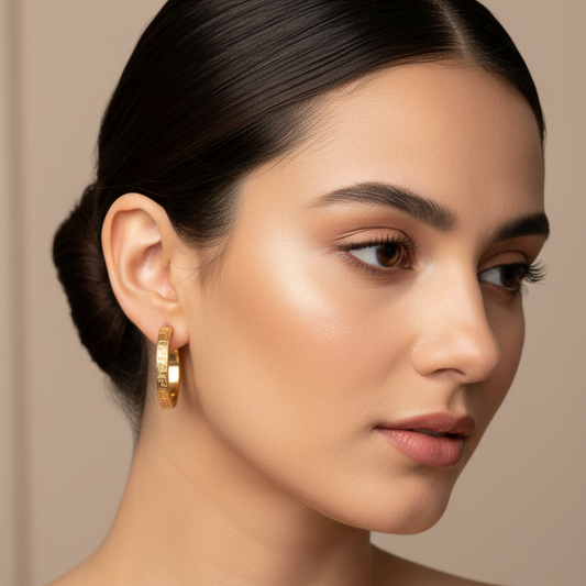 Argollas Relieve Greca  100% Oro de 18 kt